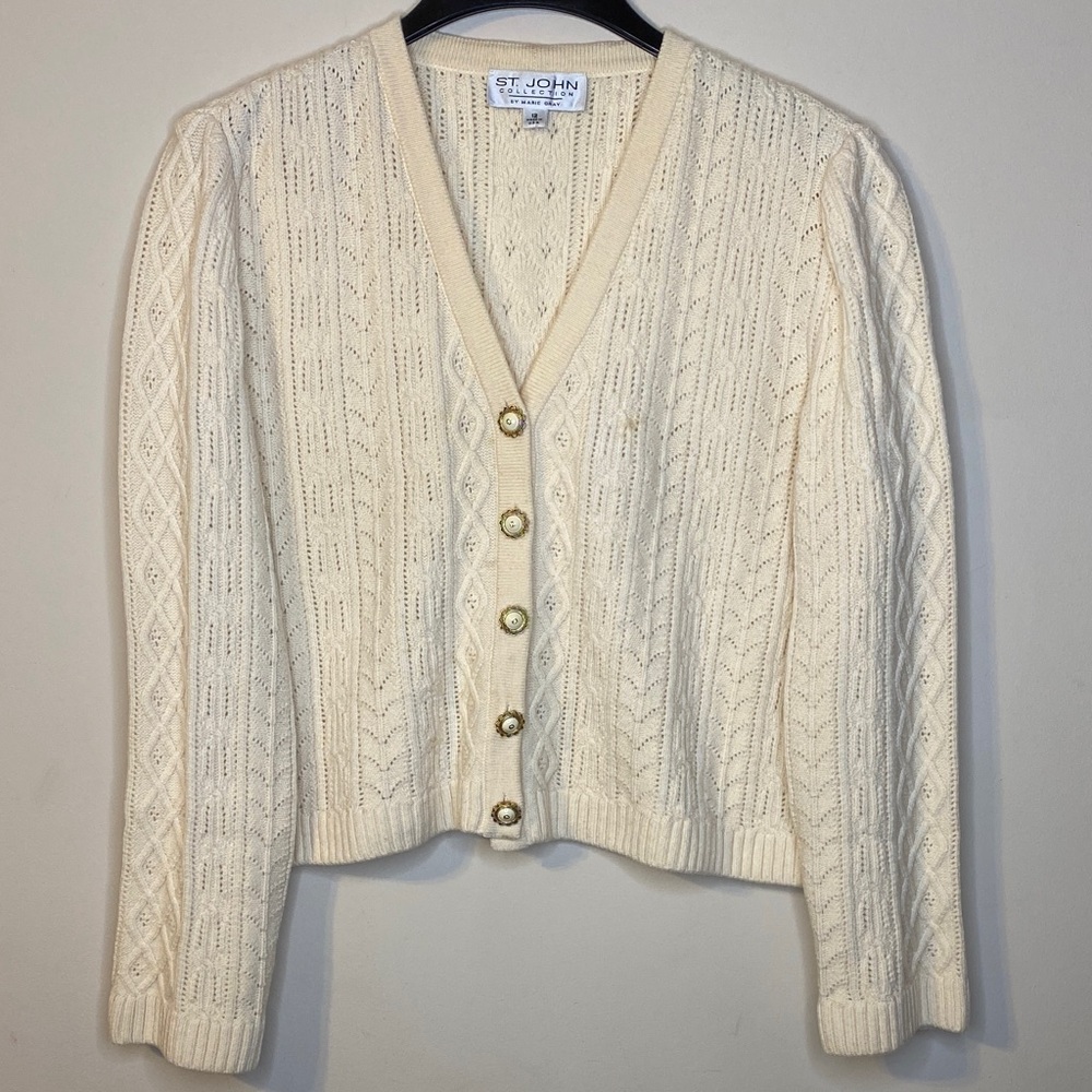 St. John Collection By Marie Gray Ivory Button-Up Cardigan Size 12